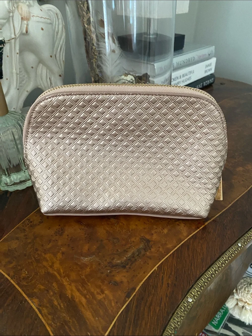 Tory Burch Rose Gold Metallic Marion Cosmetic Bag